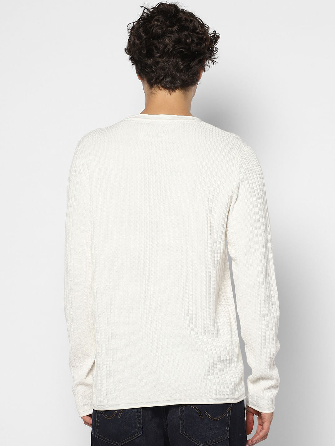 White Self Design Pullover