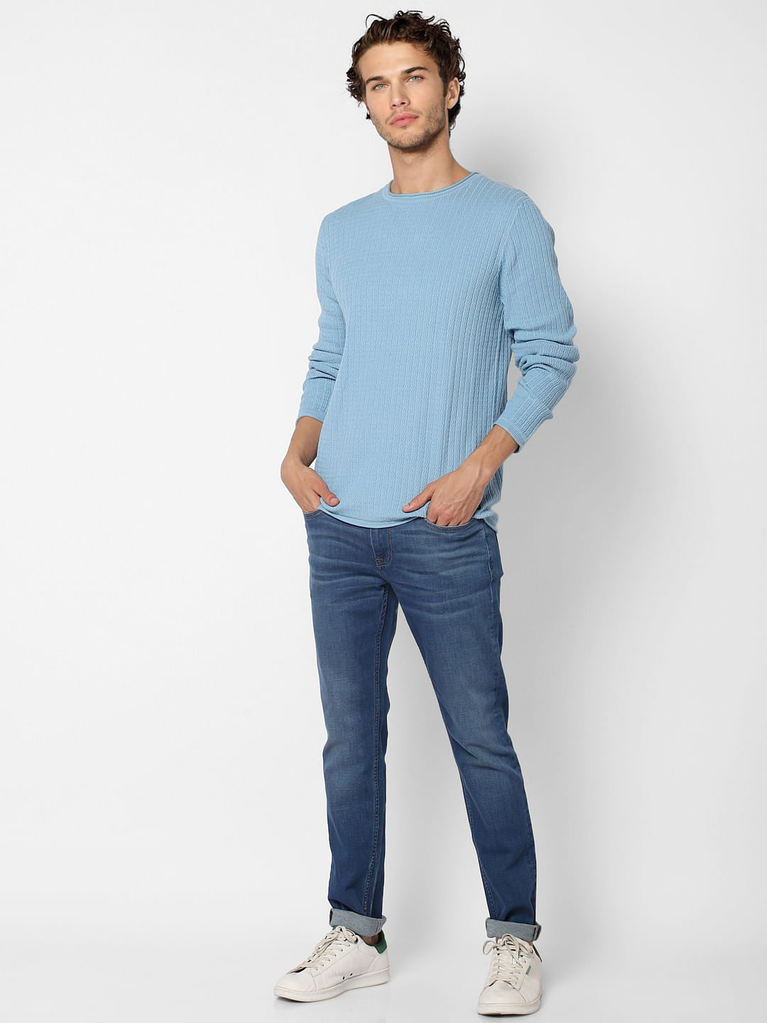 Light Blue Textured Knit Pullover