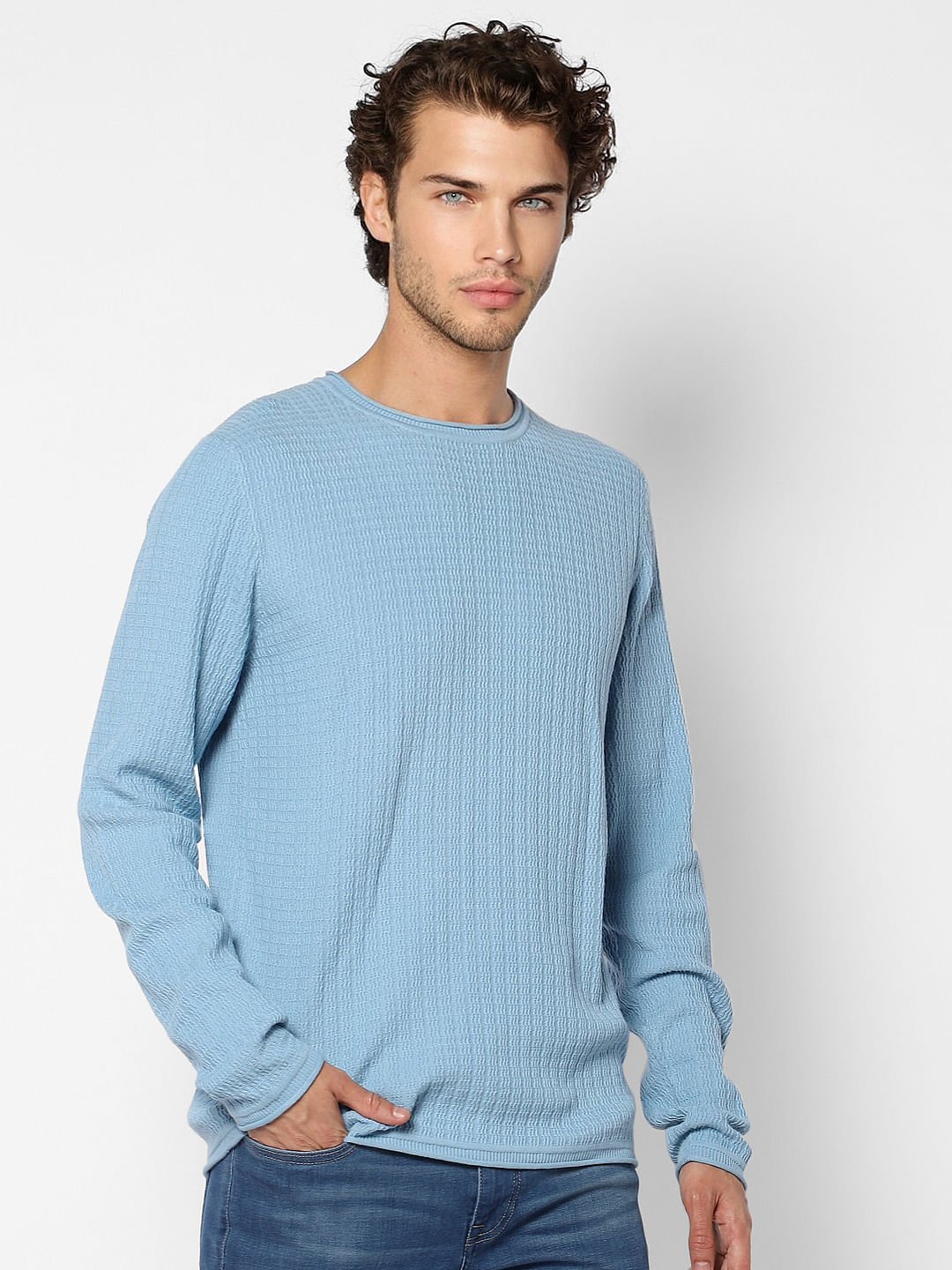 Light Blue Textured Knit Pullover