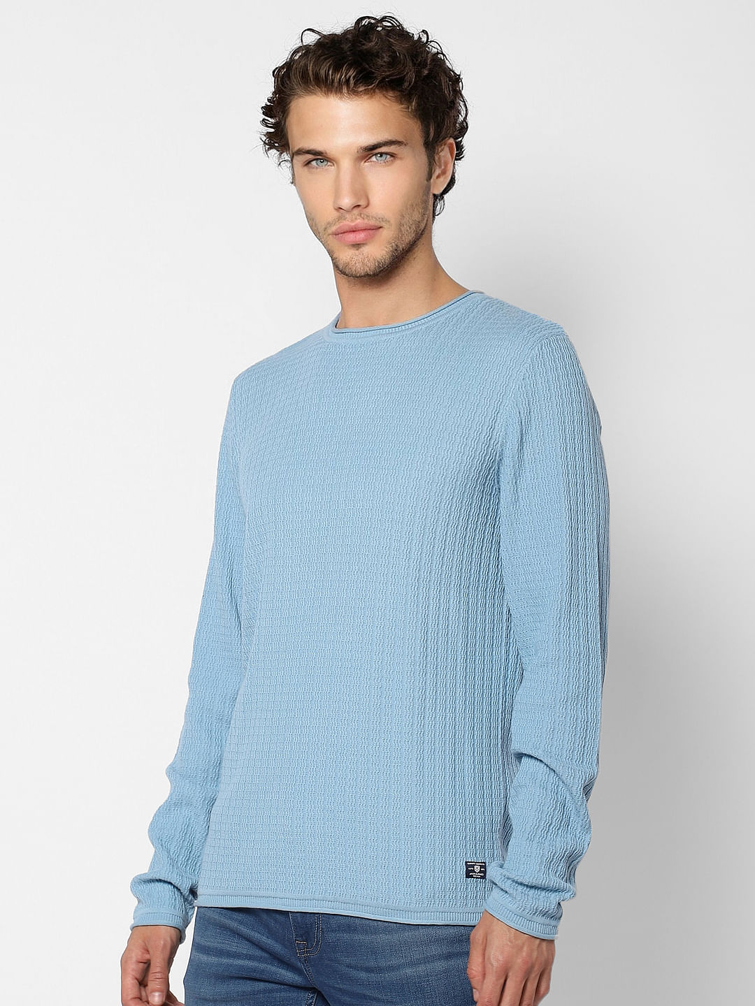 Light Blue Textured Knit Pullover