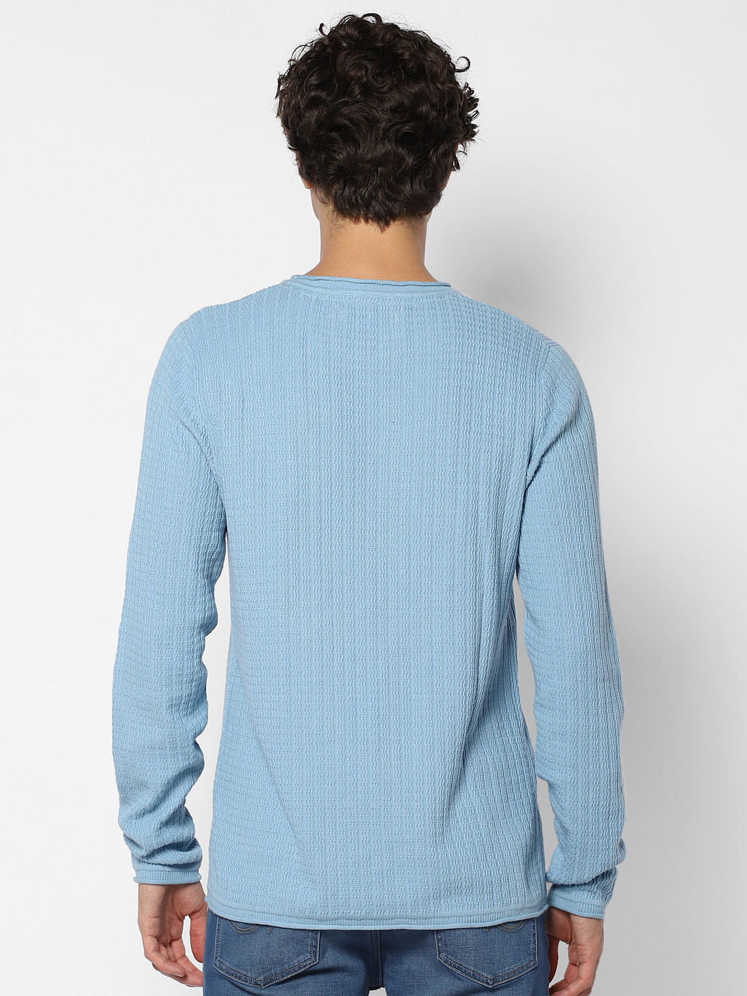Light Blue Textured Knit Pullover