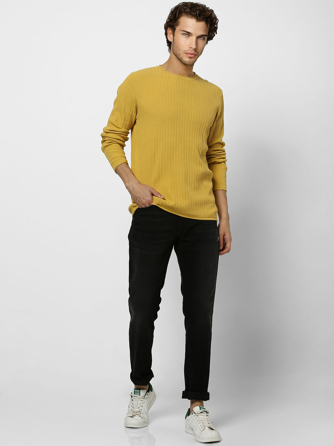 Yellow Textured Knit Pullover - S