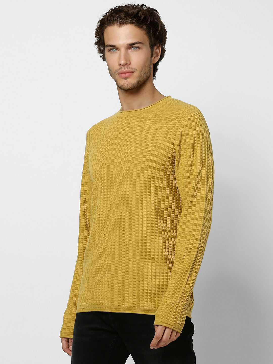 Yellow Textured Knit Pullover