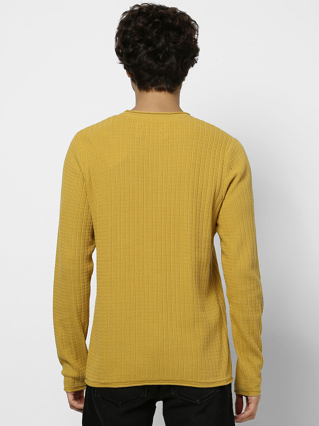 Yellow Textured Knit Pullover