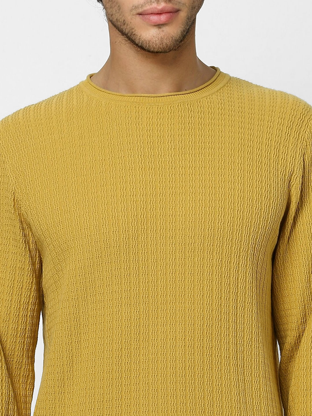 Yellow Textured Knit Pullover