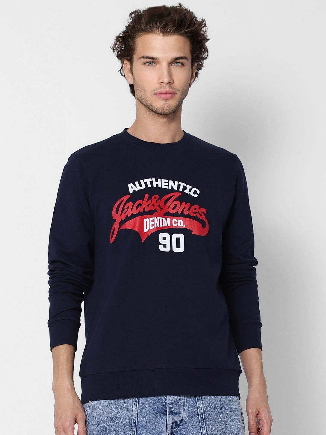 Navy Blue Logo Print Sweatshirt