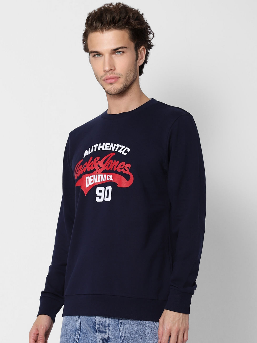 Navy Blue Logo Print Sweatshirt