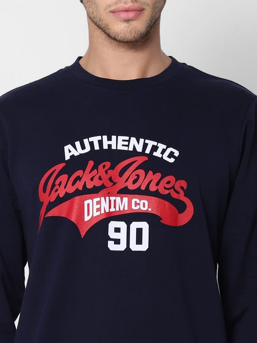Navy Blue Logo Print Sweatshirt