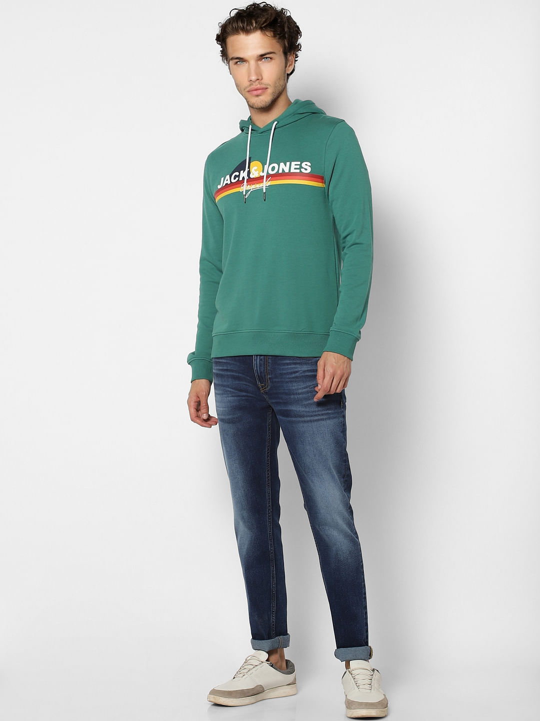 Green Logo Print Hooded Sweatshirt - S