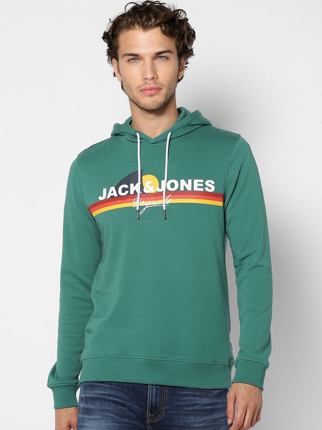 Green Logo Print Hooded Sweatshirt