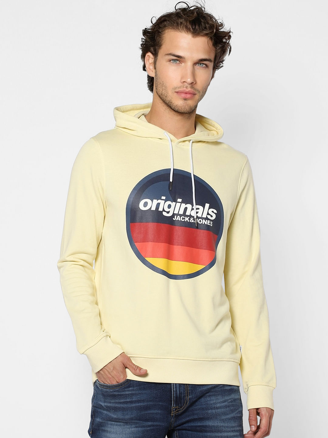 Yellow Logo Print Hooded Sweatshirt