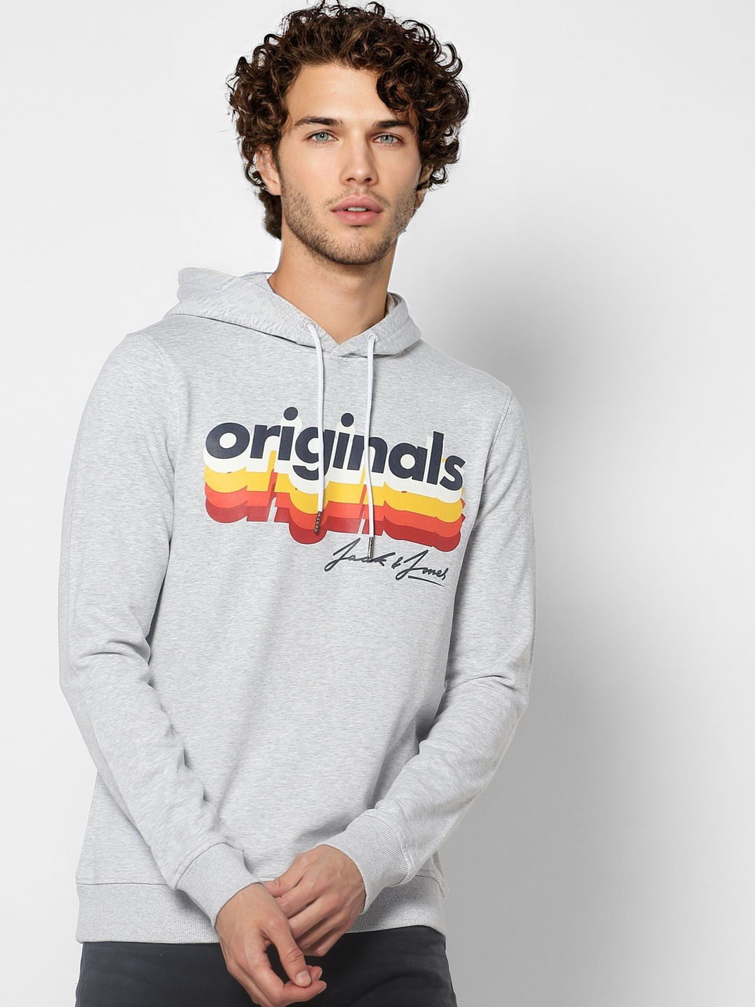 Grey Logo Print Hooded Sweatshirt