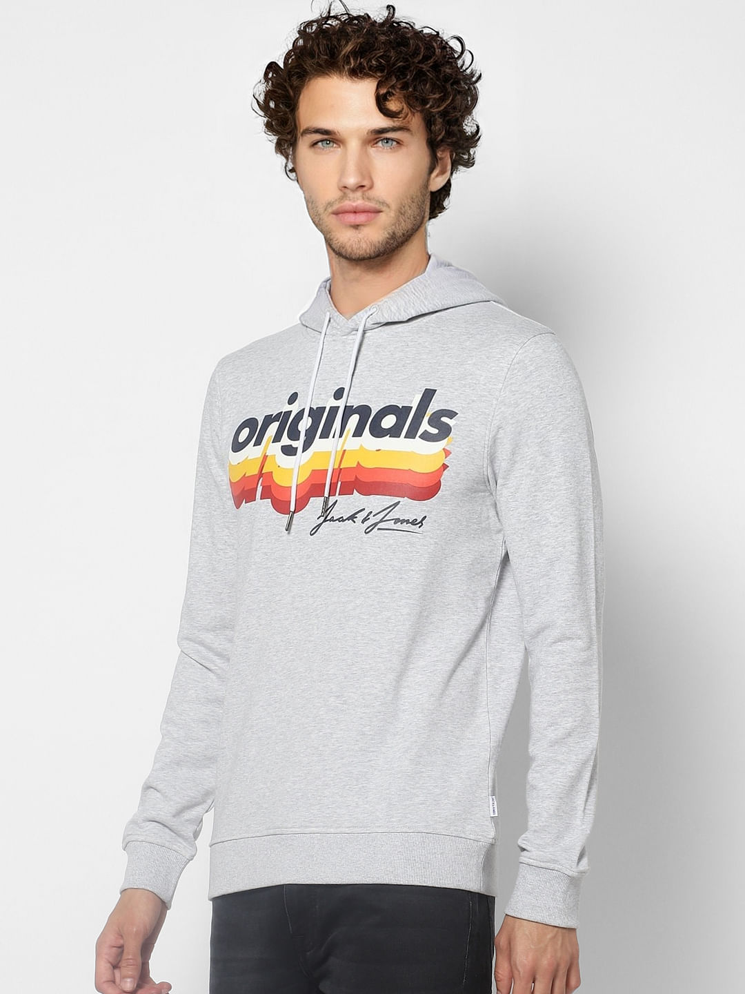 Grey Logo Print Hooded Sweatshirt