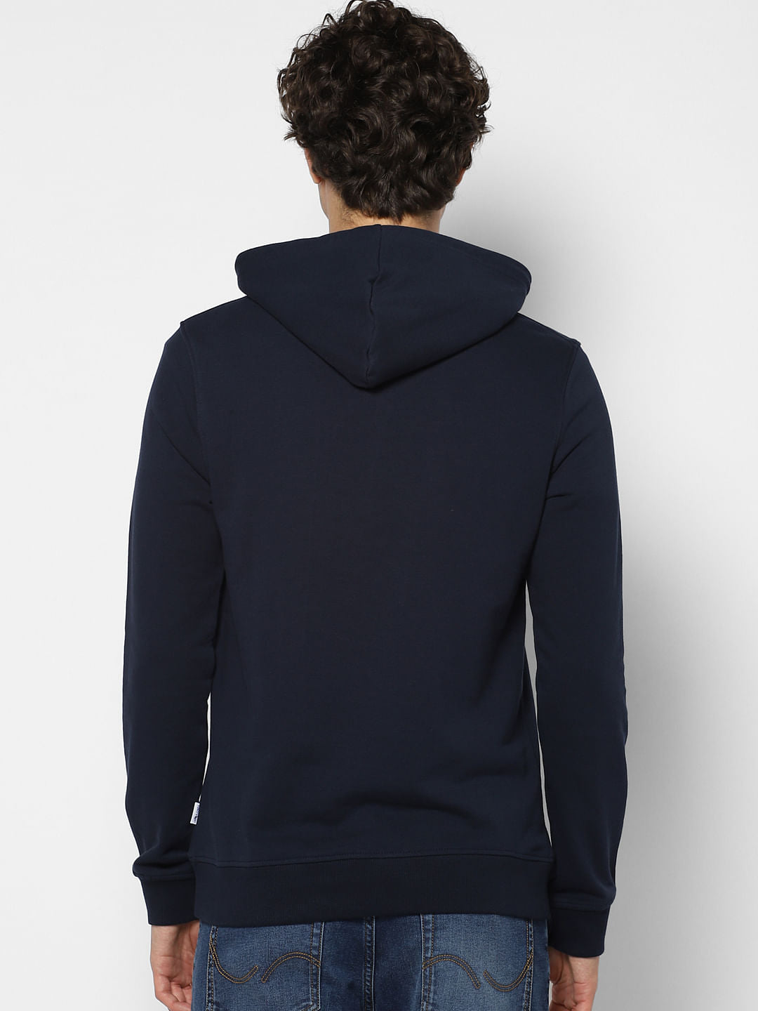 Navy Blue Logo Print Hooded Sweatshirt