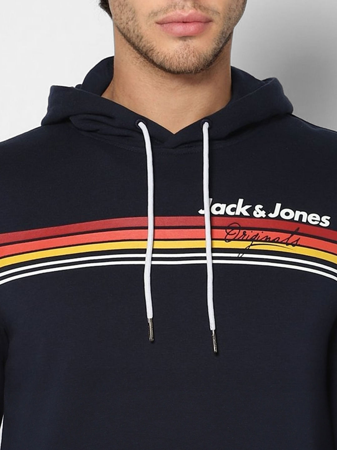 Navy Blue Logo Print Hooded Sweatshirt