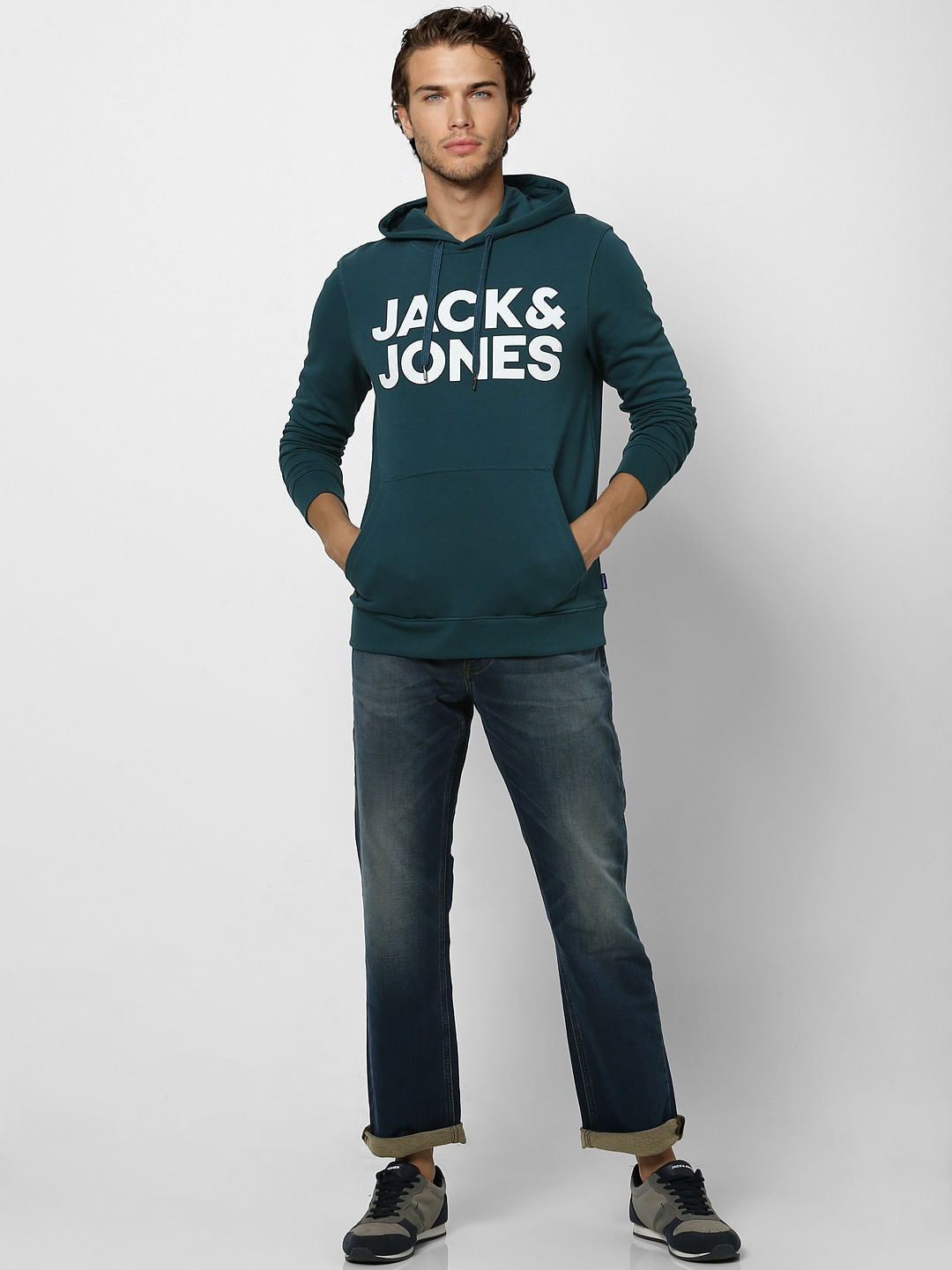 Green Hooded Logo Print Sweatshirt - S