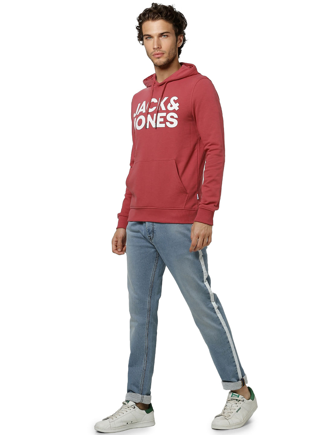 Red Logo Print Hooded Sweatshirt - S