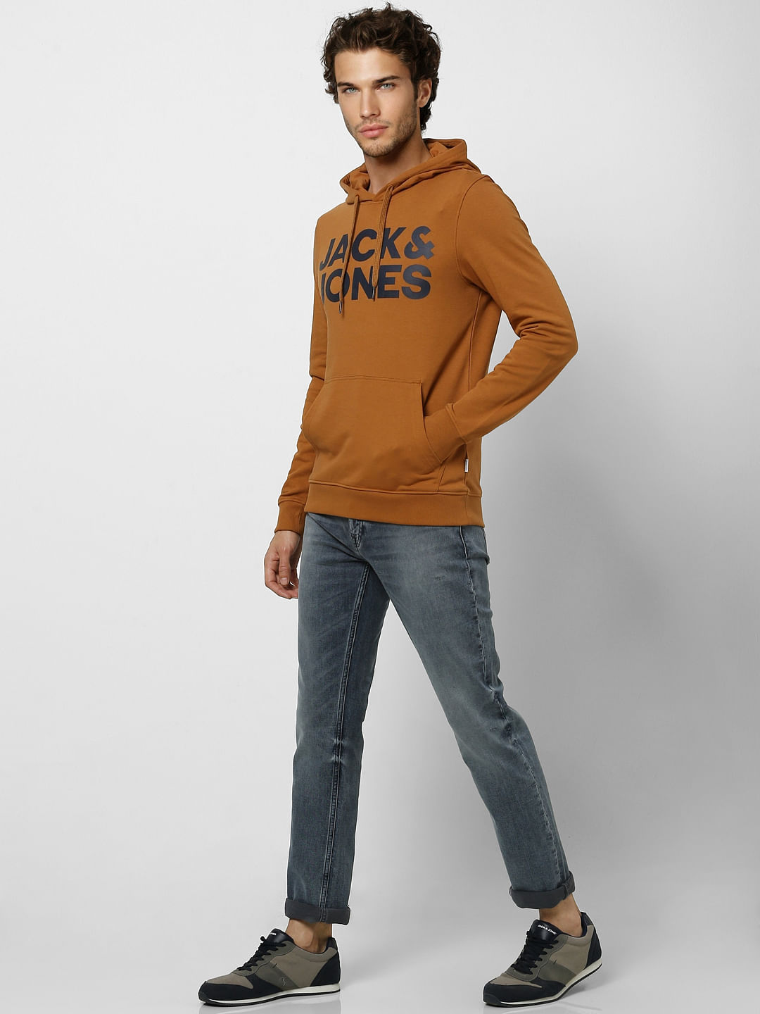 Brown Hooded Logo Print Sweatshirt - S