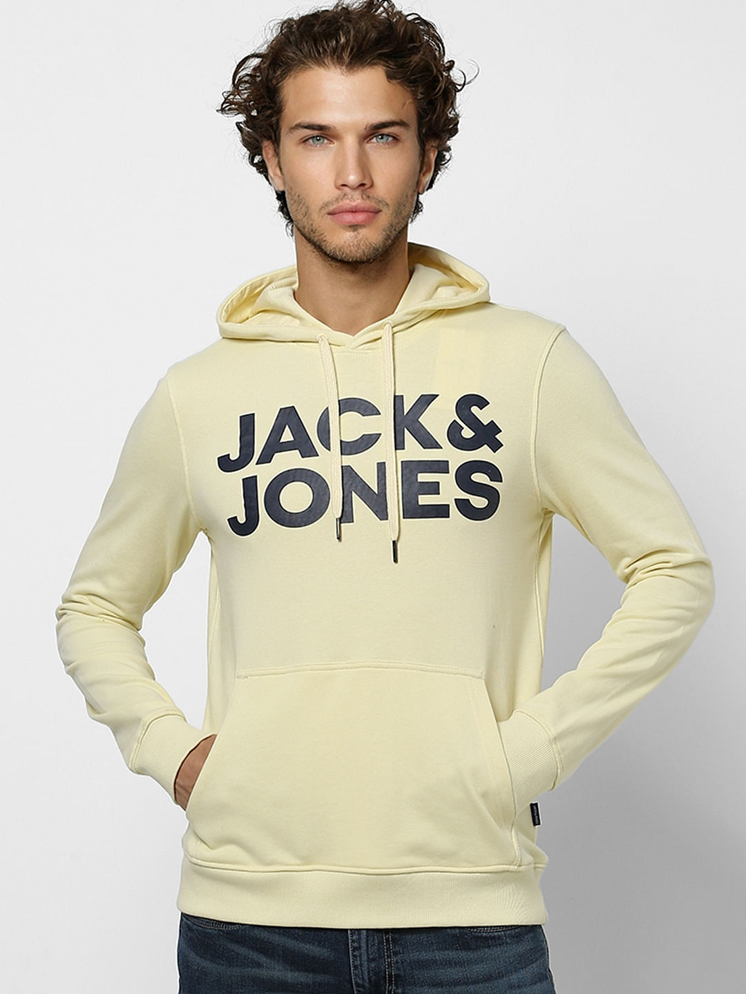 Yellow Hooded Logo Print Sweatshirt