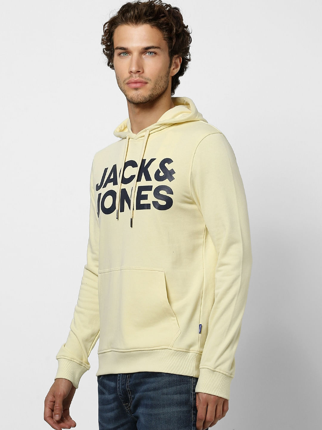 Yellow Hooded Logo Print Sweatshirt