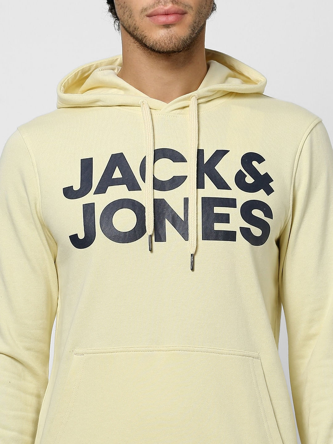Yellow Hooded Logo Print Sweatshirt