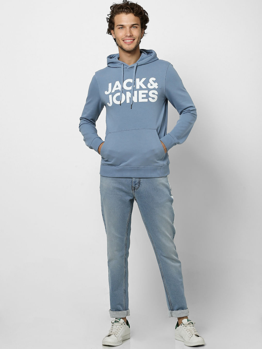 Blue Logo Print Hooded Sweatshirt - S