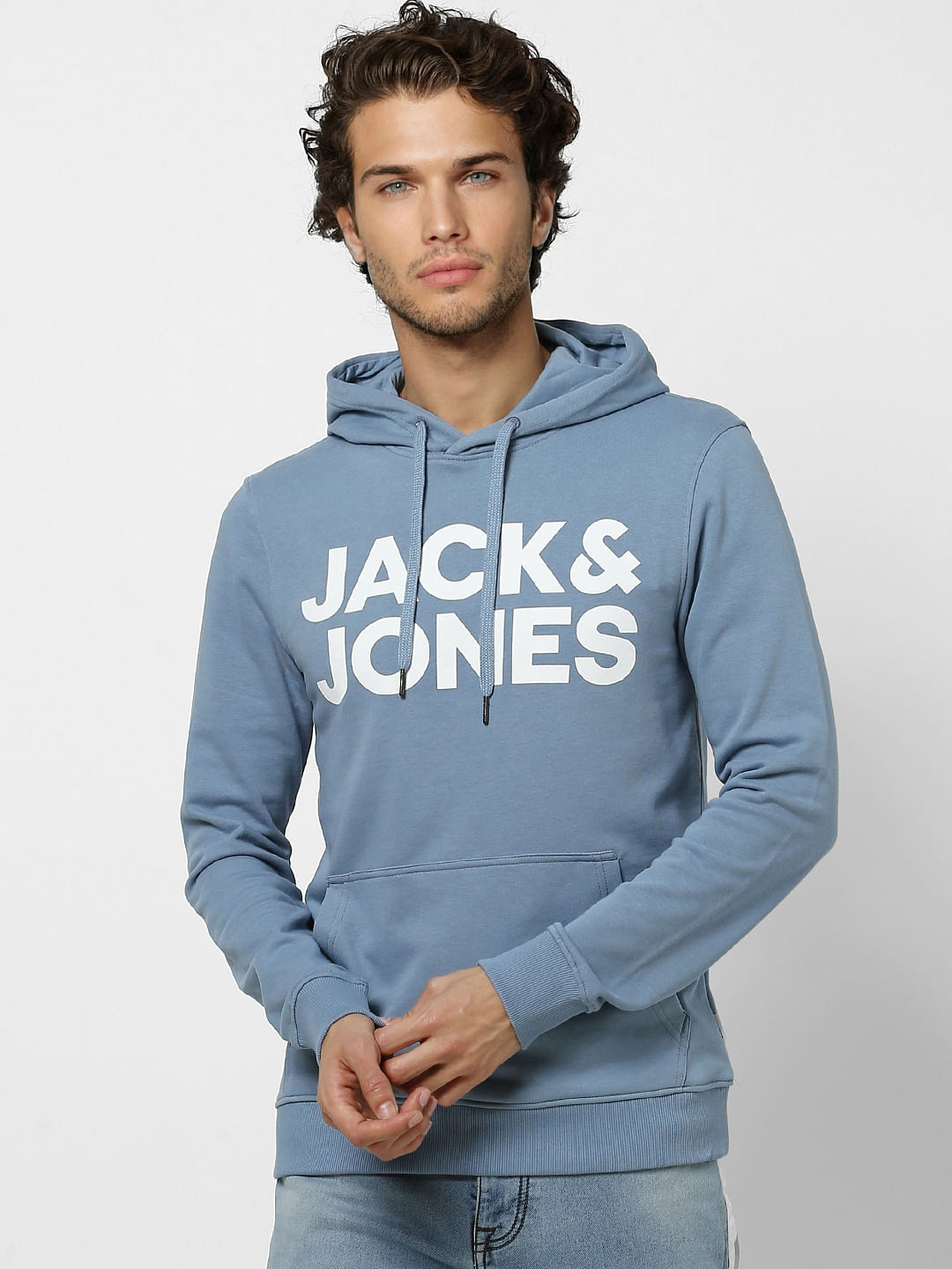 Blue Logo Print Hooded Sweatshirt