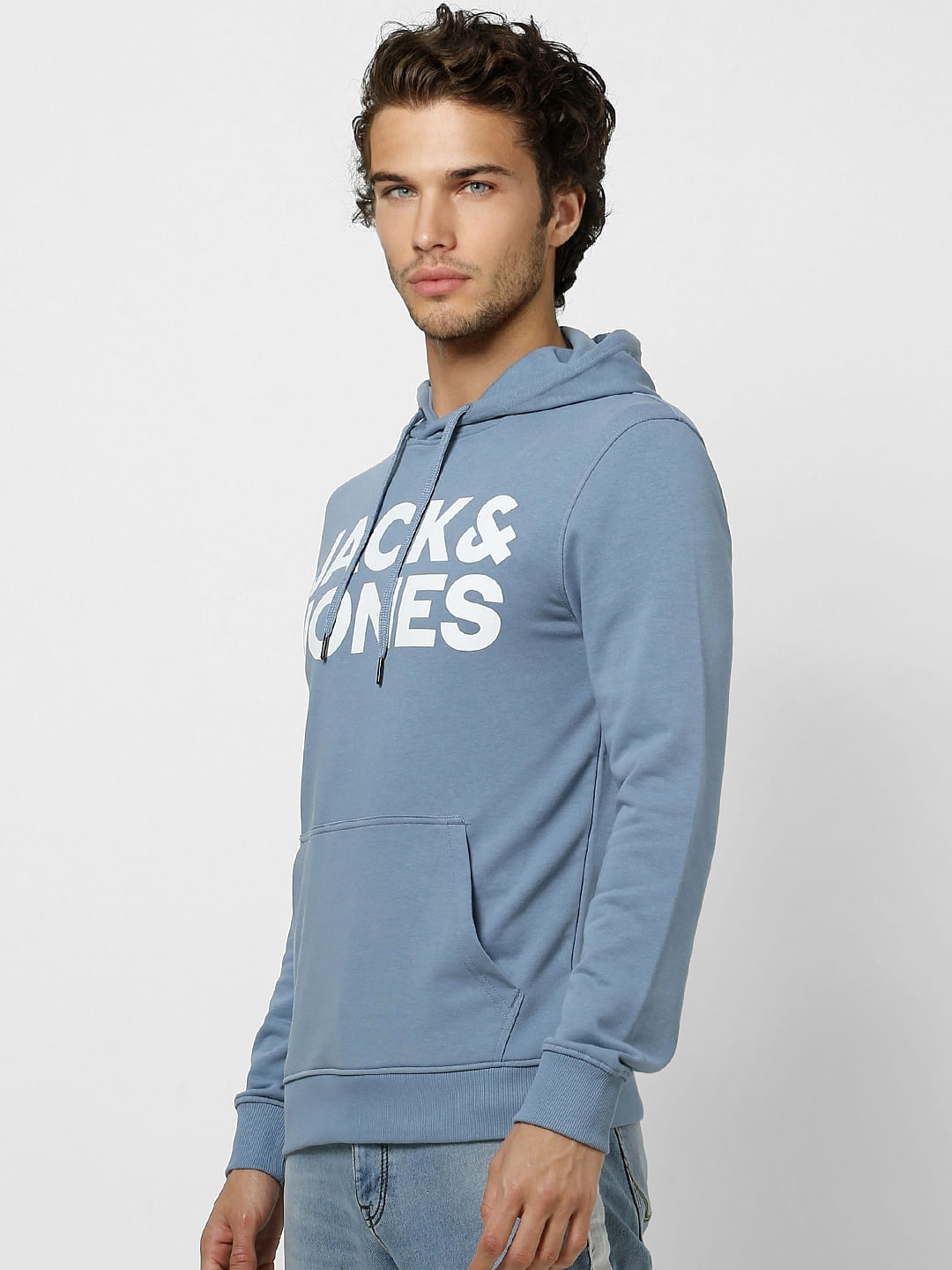 Blue Logo Print Hooded Sweatshirt