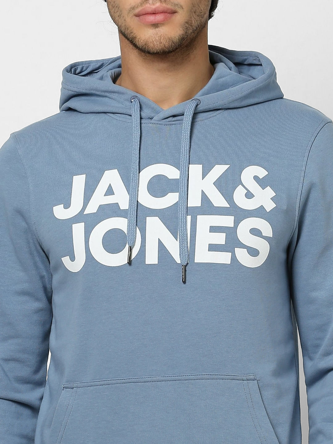 Blue Logo Print Hooded Sweatshirt