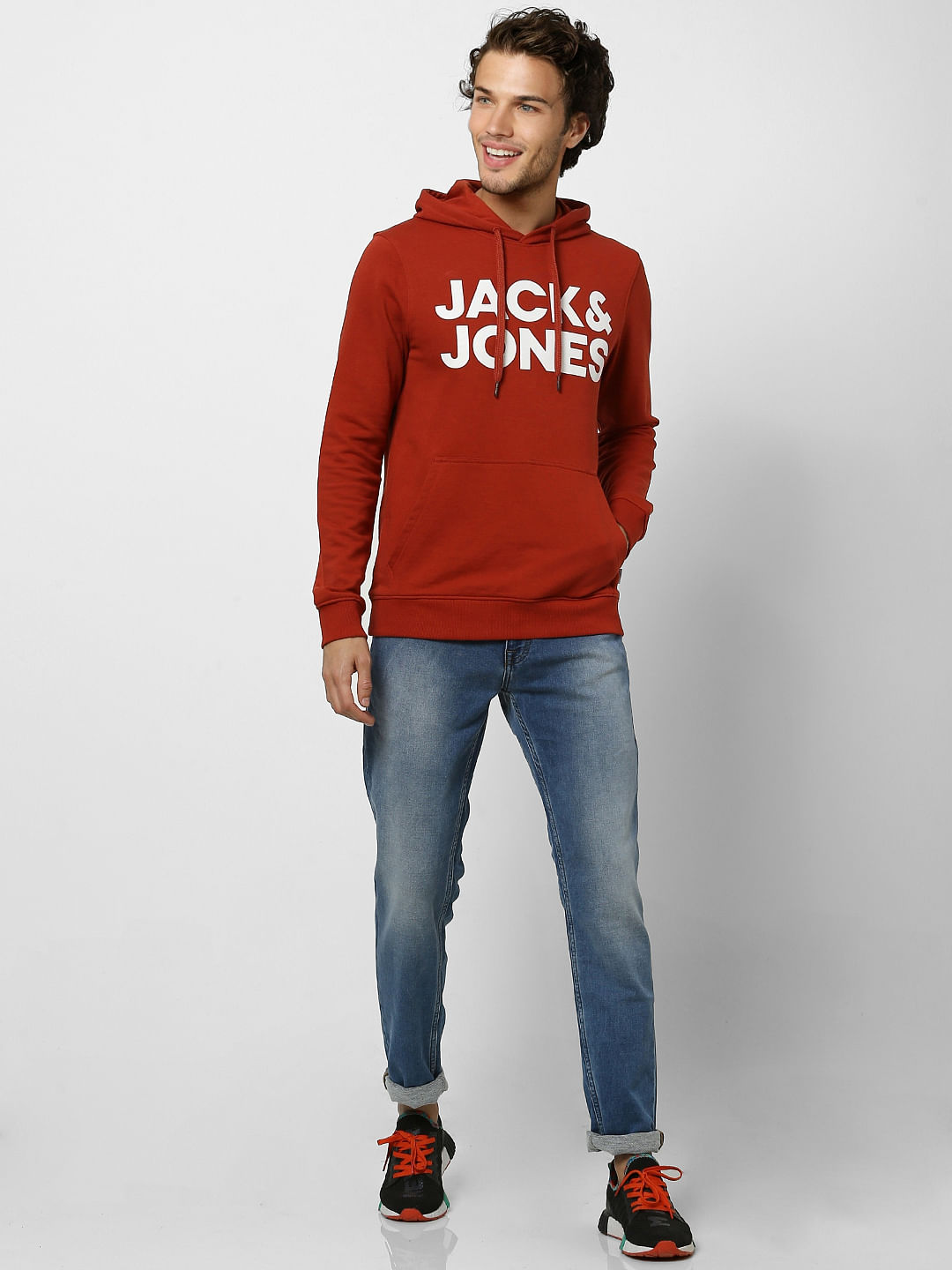 Red Hooded Logo Print Sweatshirt