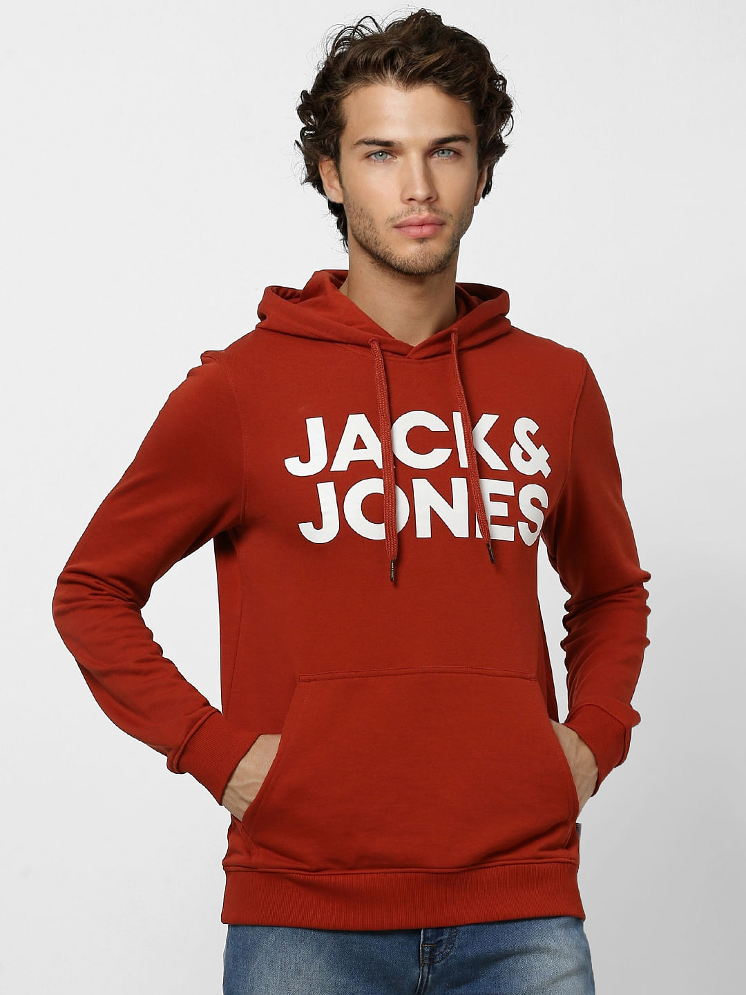 Red Hooded Logo Print Sweatshirt