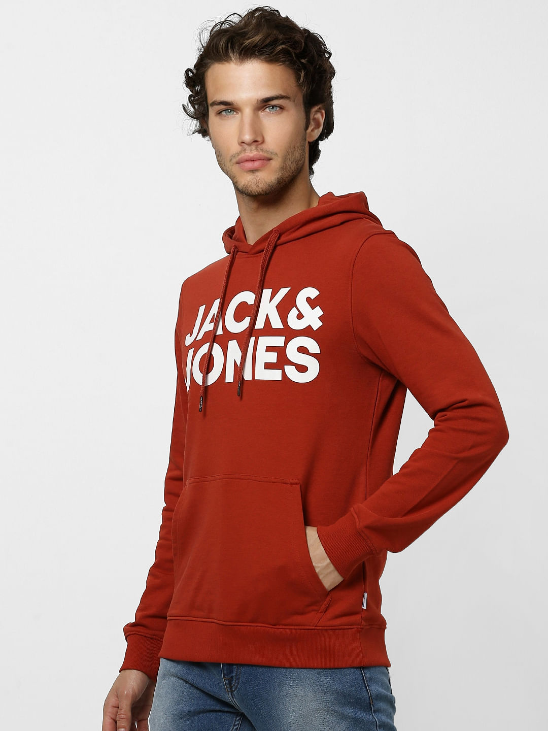 Red Hooded Logo Print Sweatshirt