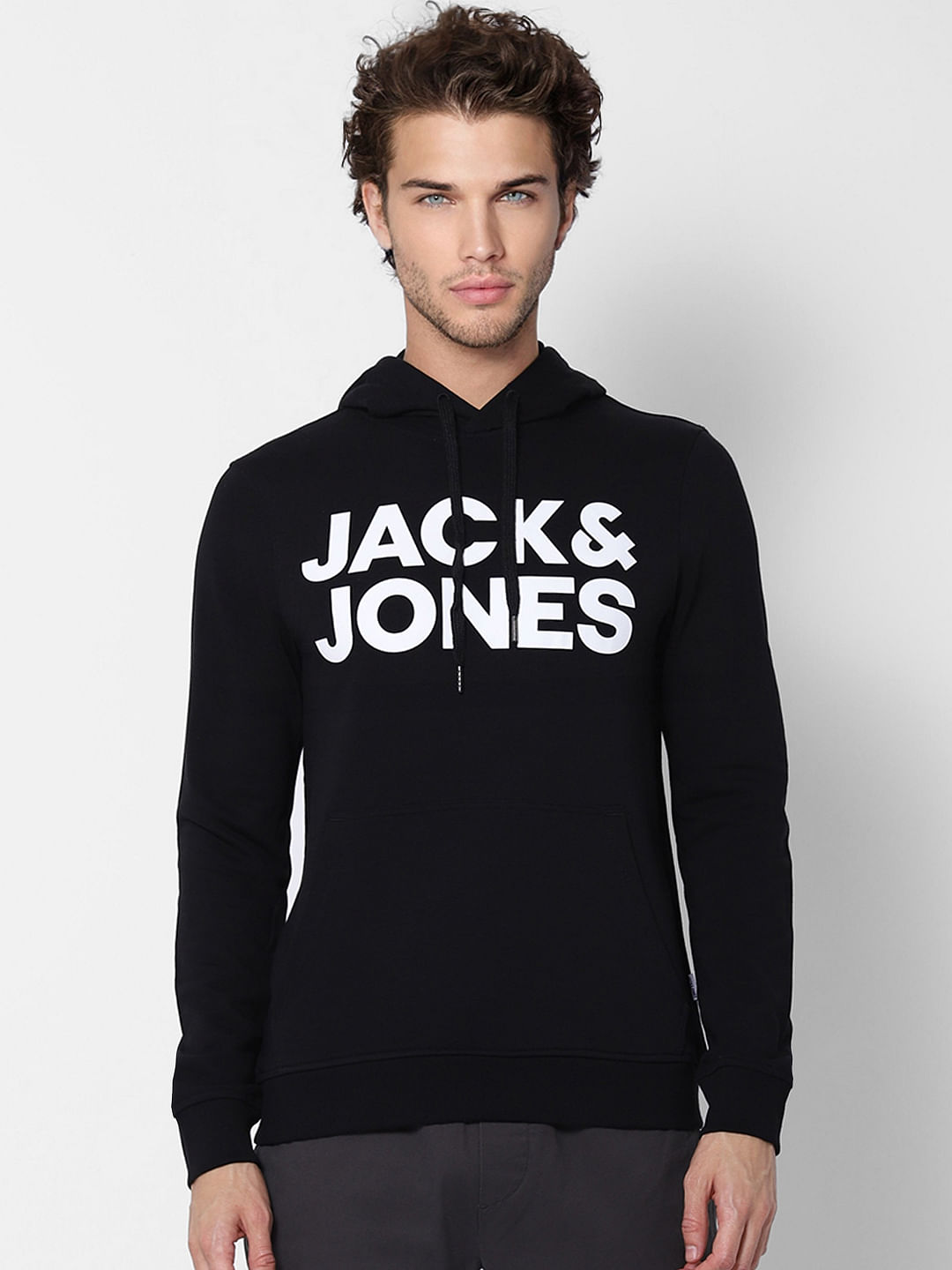 Black Hooded Logo Print Sweatshirt - S