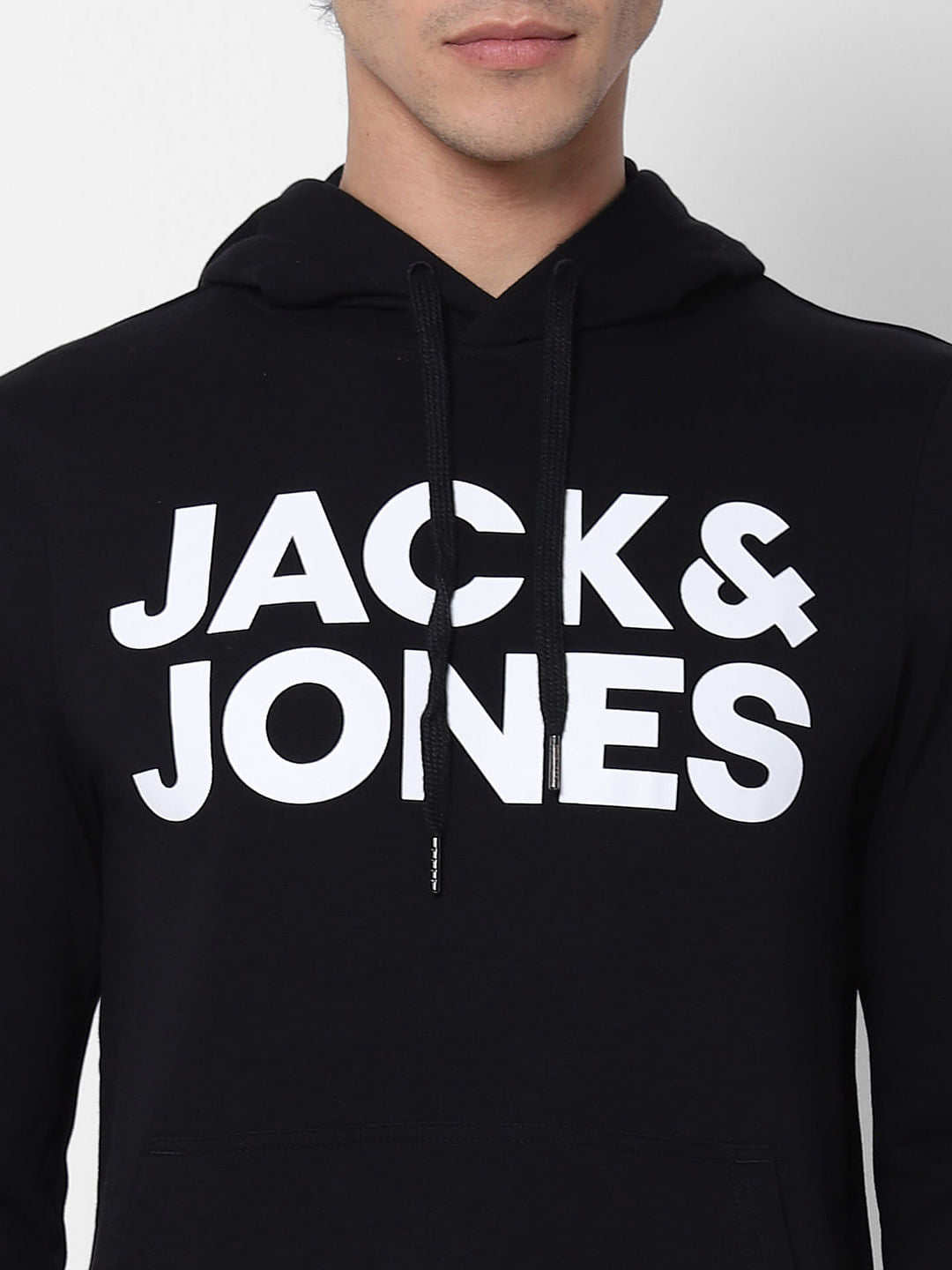 Black Hooded Logo Print Sweatshirt