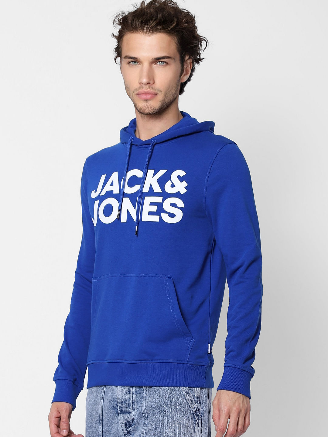 Blue Hooded Logo Print Sweatshirt
