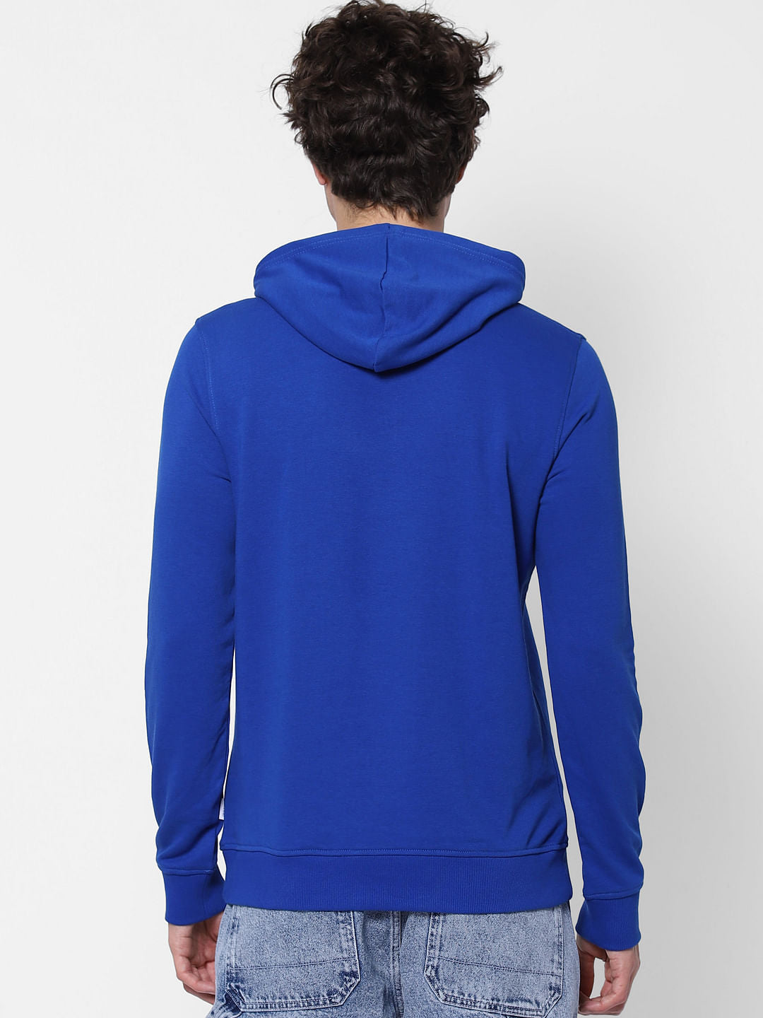 Blue Hooded Logo Print Sweatshirt