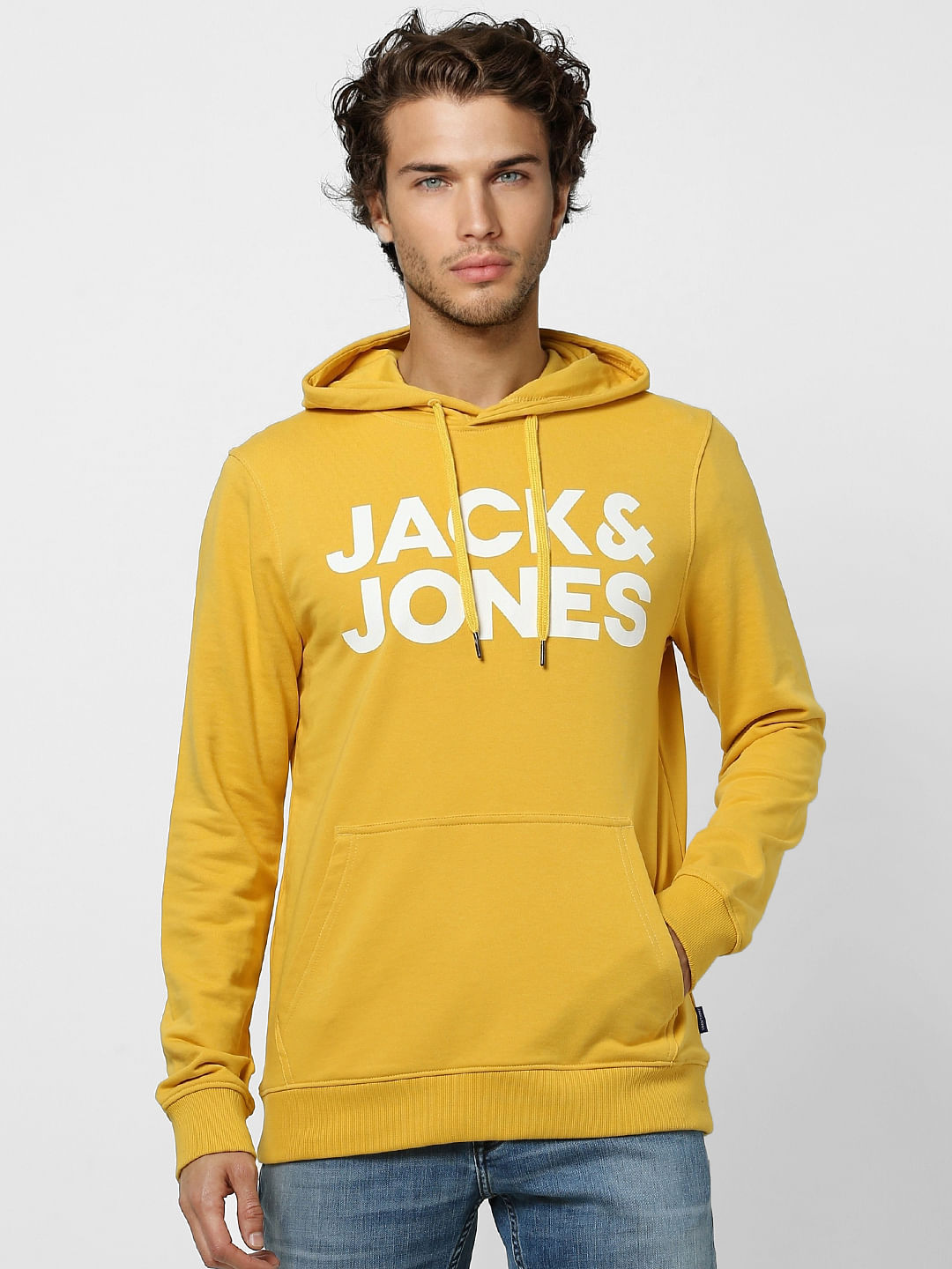 Yellow Hooded Logo Print Sweatshirt