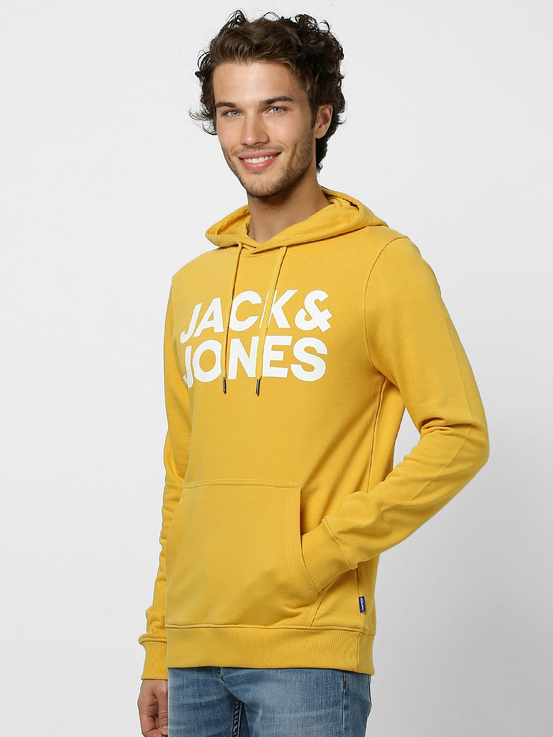 Yellow Hooded Logo Print Sweatshirt