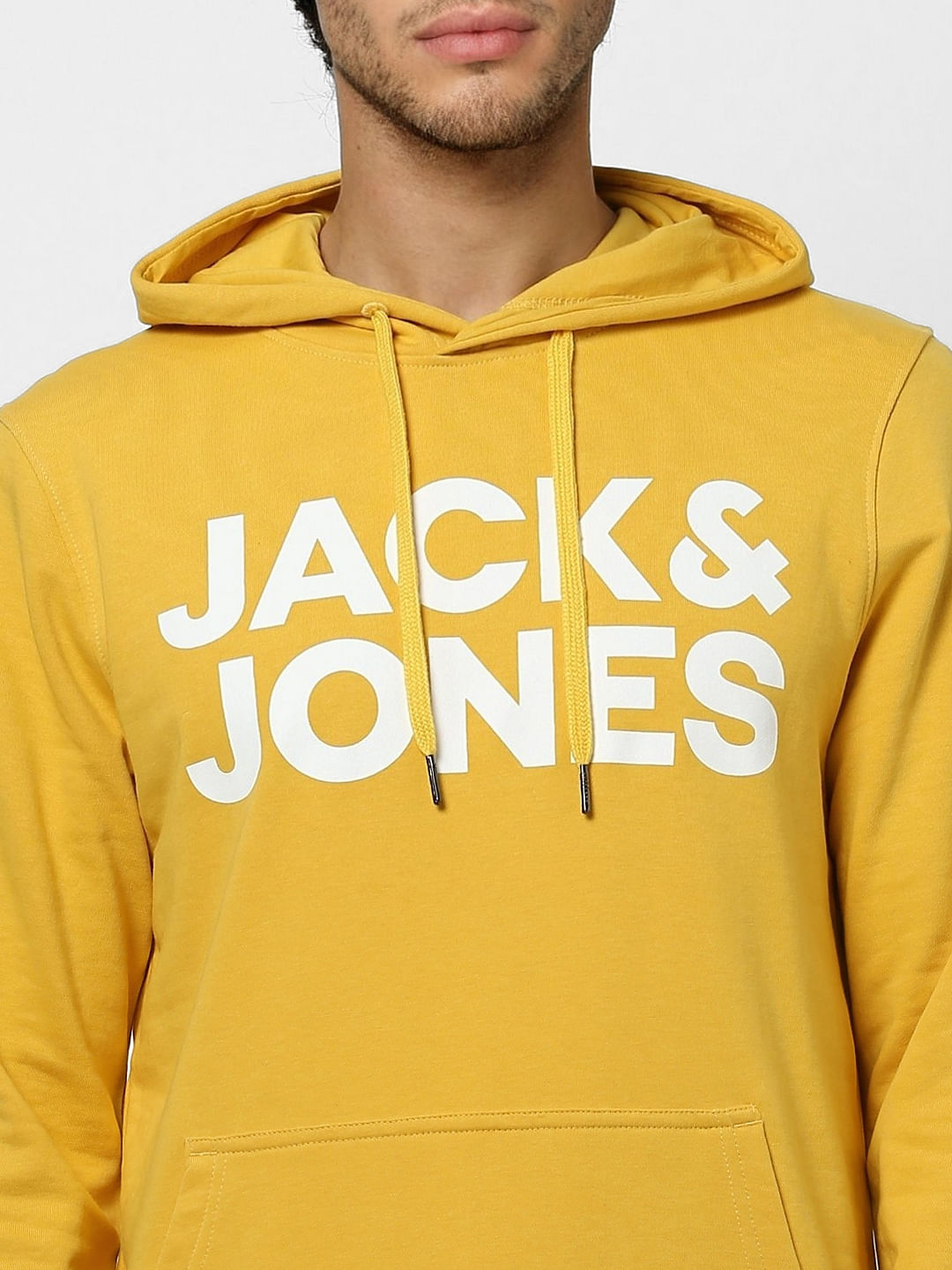 Yellow Hooded Logo Print Sweatshirt