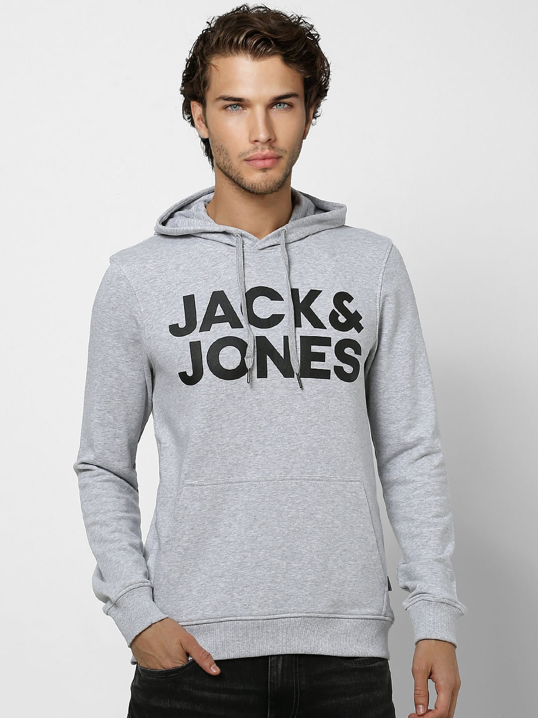 Grey Logo Print Hooded Sweatshirt