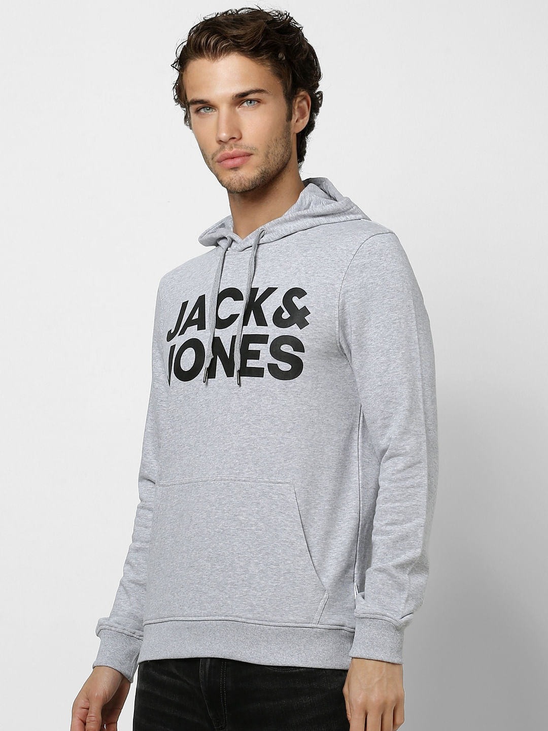 Grey Logo Print Hooded Sweatshirt