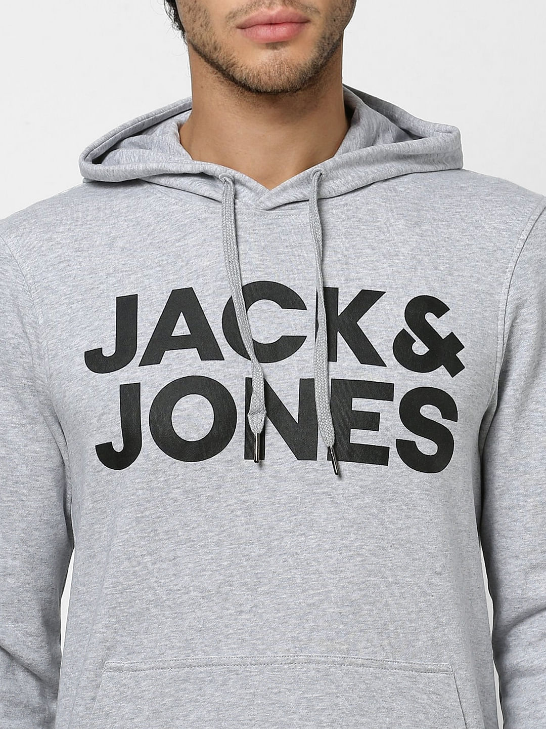Grey Logo Print Hooded Sweatshirt
