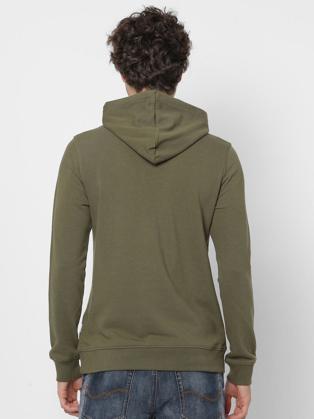 Olive Green Logo Print Hooded Sweatshirt