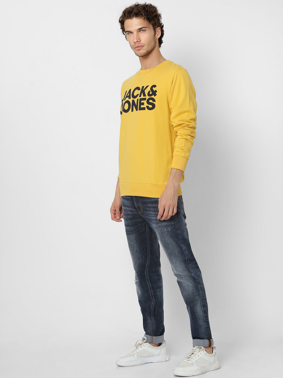 Yellow Logo Print Sweatshirt - S