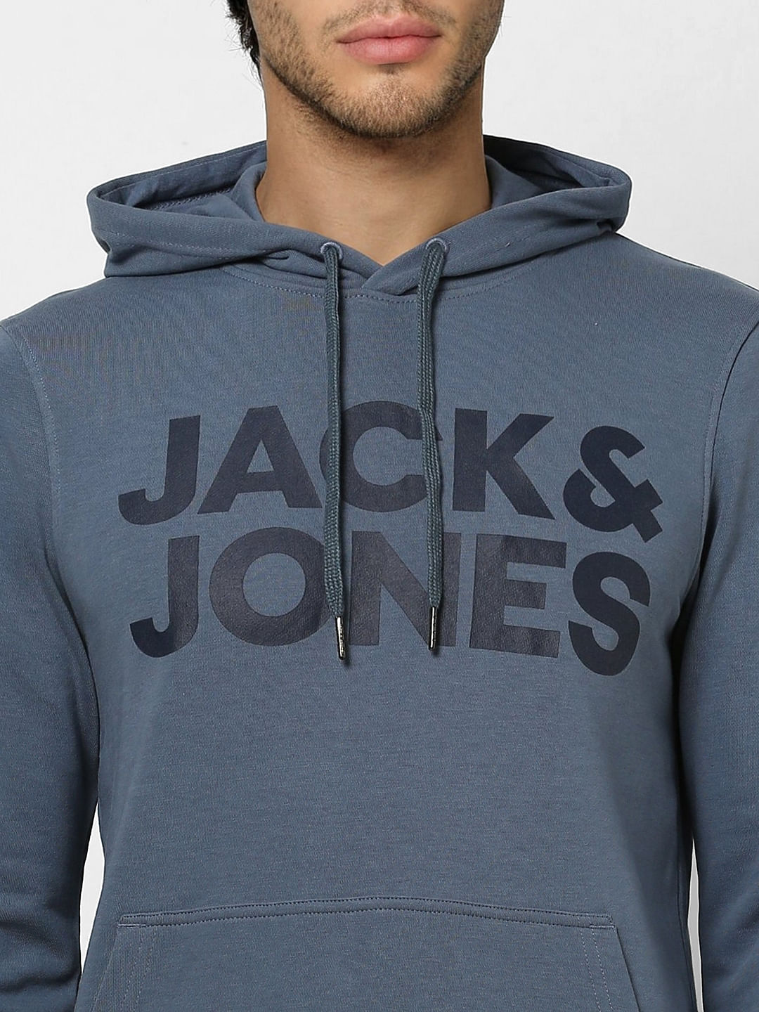Blue Logo Print Hooded Sweatshirt