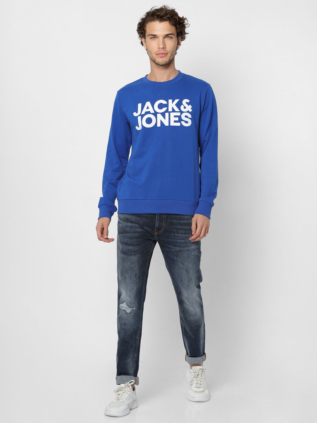 Blue Hooded Logo Print Sweatshirt