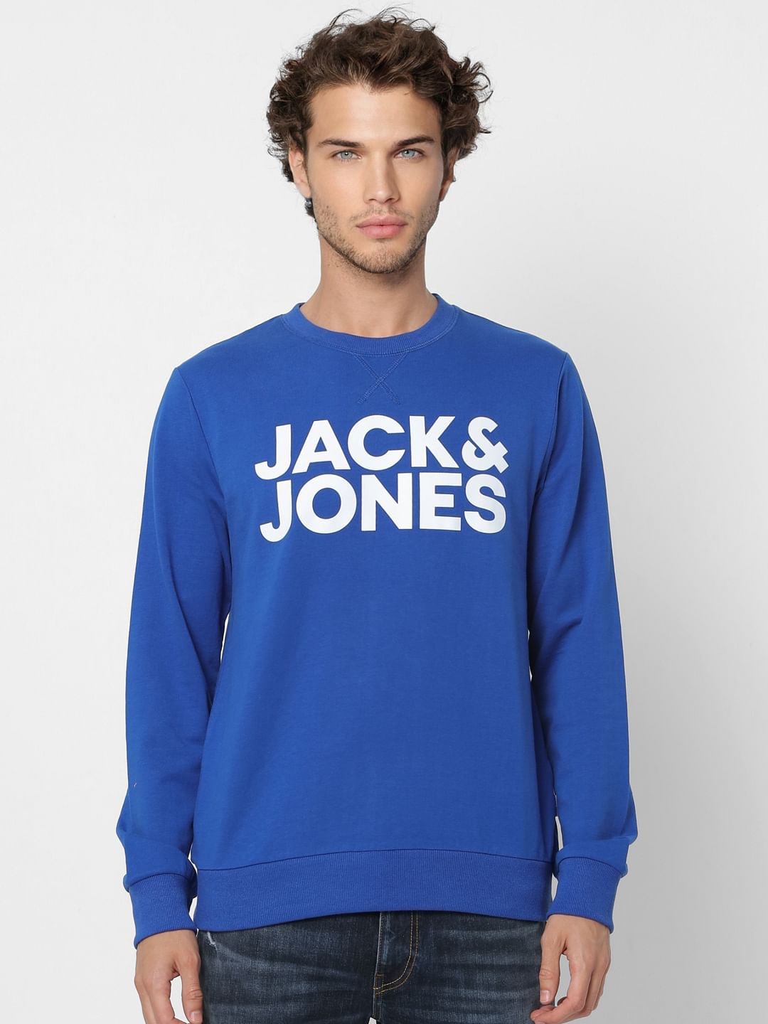 Blue Hooded Logo Print Sweatshirt