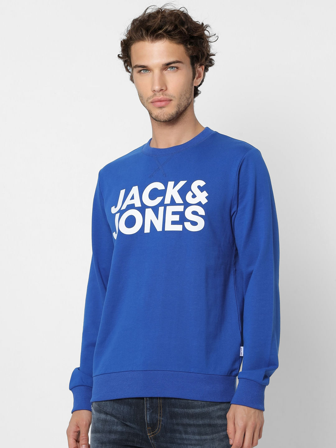 Blue Hooded Logo Print Sweatshirt