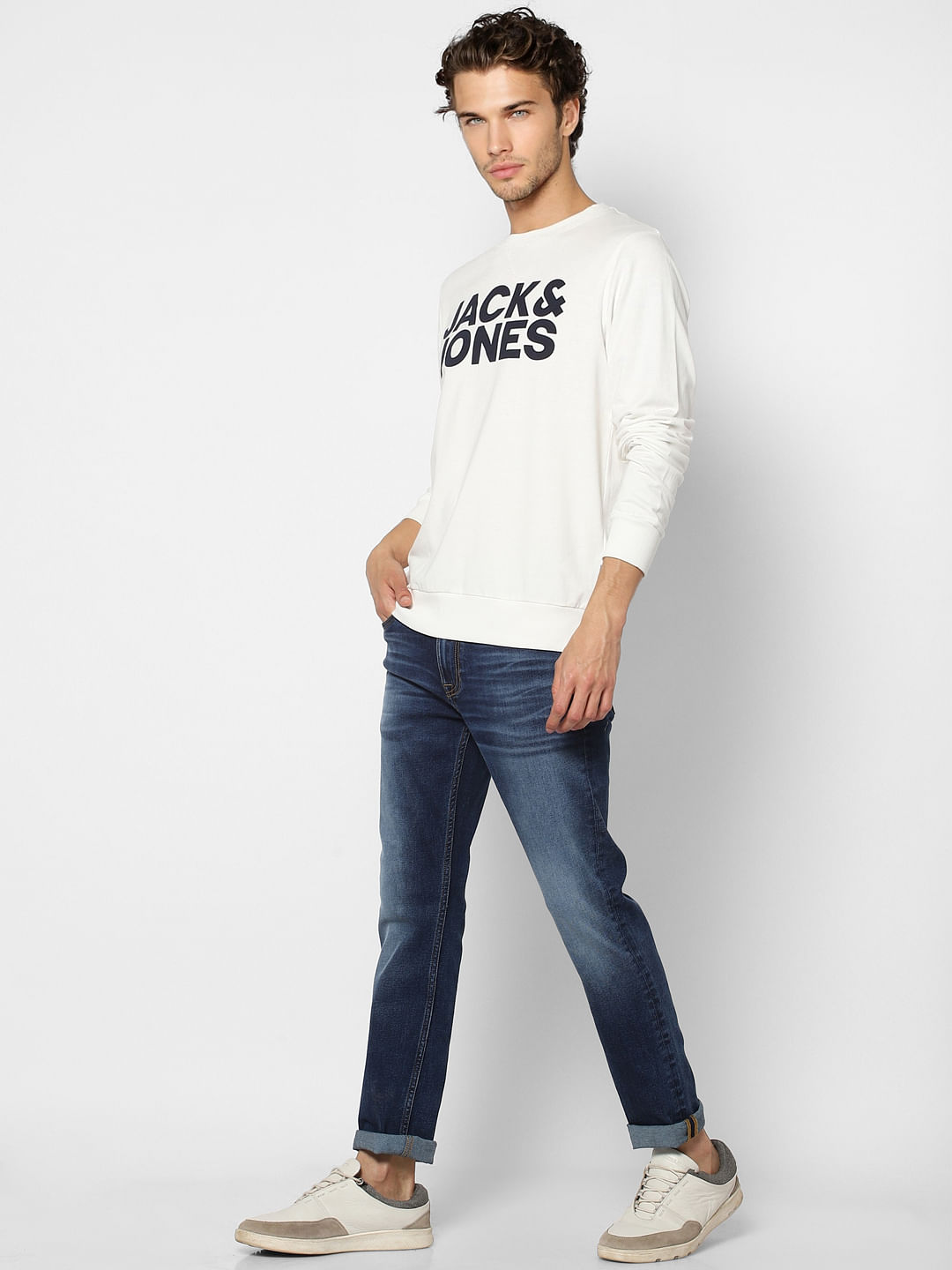 White Hooded Logo Print Sweatshirt - S