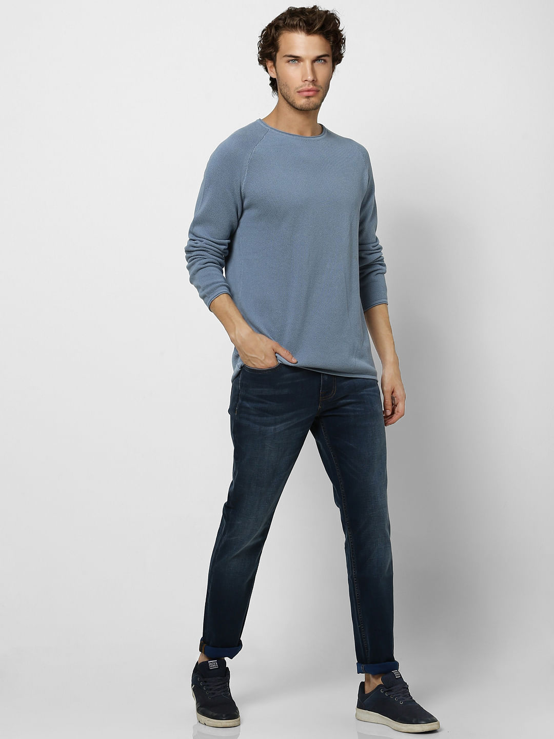 Blue Textured Knit Pullover - S